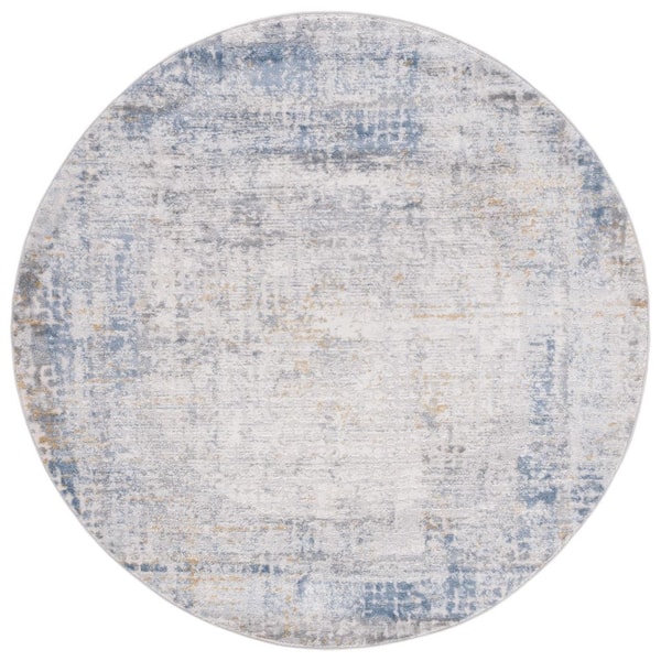 Palma 7 ft. x 7 ft. Beige/Light Blue Border Distressed Round Area Rug