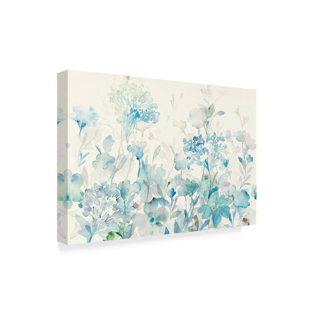 Translucent Garden Blue Floral Canvas Painting, 19" Landscape