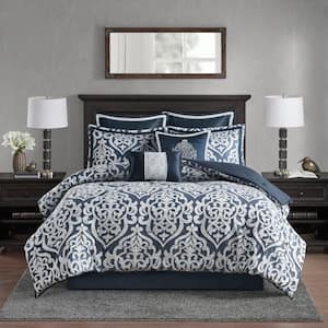 Dillon 8-Piece Navy/Silver Polyester King Comforter Set