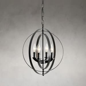 Nevaeh 4-Light Black Rotating Orb Chandelier with Adjustable Metallic Rings for Living Room, Dining Room, or Kitchen