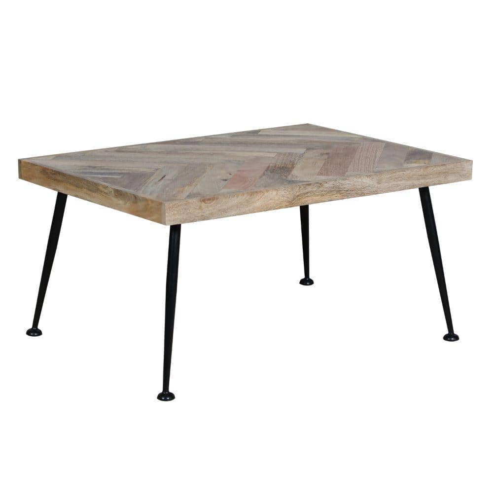 36" Rectangular Mango Wood Coffee Table with Herringbone Design and Iron Legs Brown/Black - The Urban Port