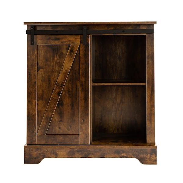 Tidoin Brown Modern Farmhouse Wood Accent Storage Cabinets with Sliding Barn Door