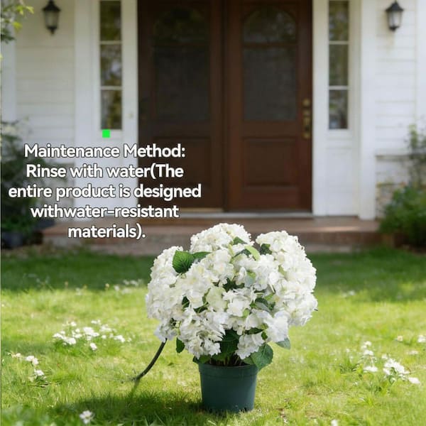 20 in. White UV Resistant Artificial Hydrangea Shrub for Outdoor