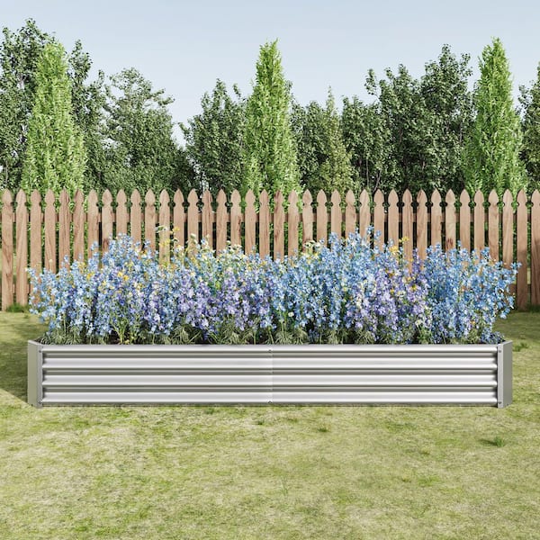 Stelsa 91 in. Silver Metal Rectangular Outdoor Patio Garden Raised Bed