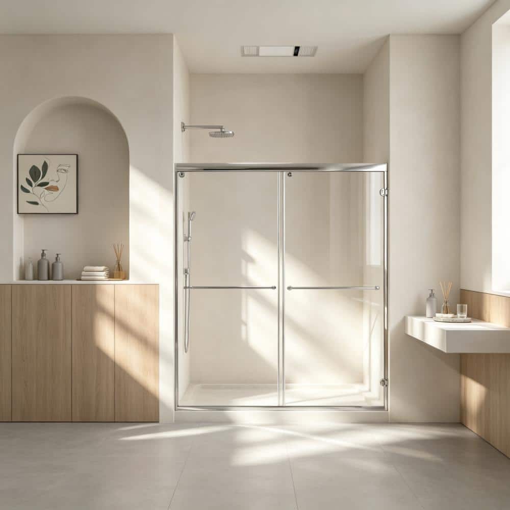 "54 in. W x 70 in. H Sliding Semi-Frame Shower Door in Chrome Finish with 1/4"" Clear Tempered Glass" price history on PriceWatchPro