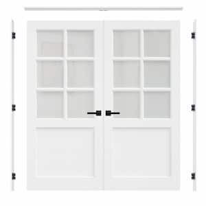 72 in. x 80 in. 6 Lite Frosted Glass Universal White Solid Core Glass Double Prehung French Door+ Quick Assemble Jamb