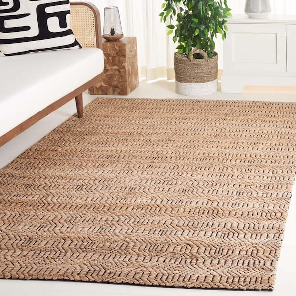Natural Fiber 7 ft. x 7 ft. Natural/Black Trellis Geometric Square Area Rug