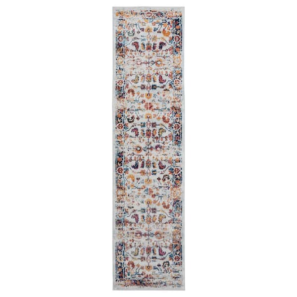 Alexandria 2ft. 6 in. x 10ft. 3in. Ivory/Gold Bordered Pattern Runner Rug for High Traffic Entryway Kitchen Hallway