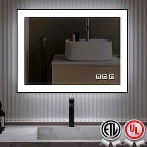 32 in. W x 24 in. H Rectangular Framed Anti-Fog LED Wall Bathroom Vanity Mirror in Black with Backlit and Front Light