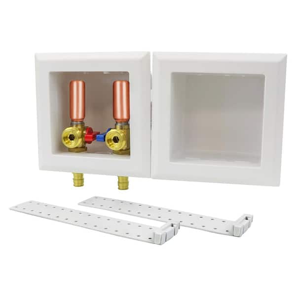 1/2 In F1960 PEX Brass Valve Fittings, White ABS Plastic Washing Machine Double Interlocking Outlet Box, Hammer Arrester