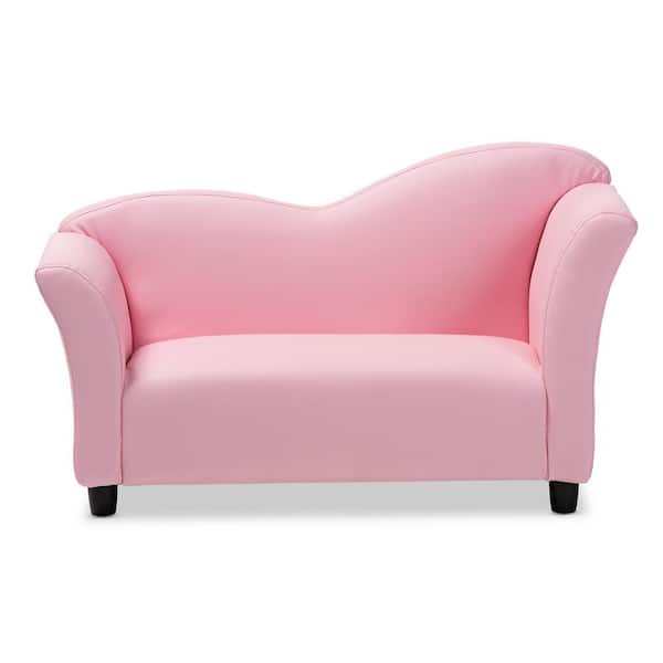 Pink Faux Leather 2 Seater Loveseat, Pink Faux Leather