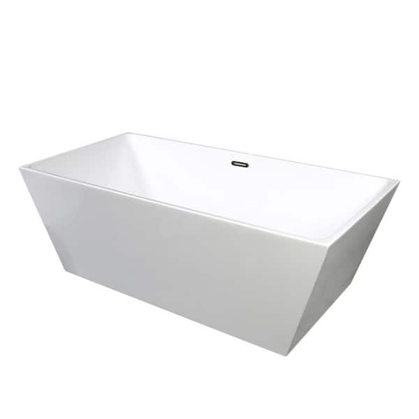 FORCLOVER 66 in. x 30 in. Acrylic Soaking Bathtub with Center Drain in Glossy White