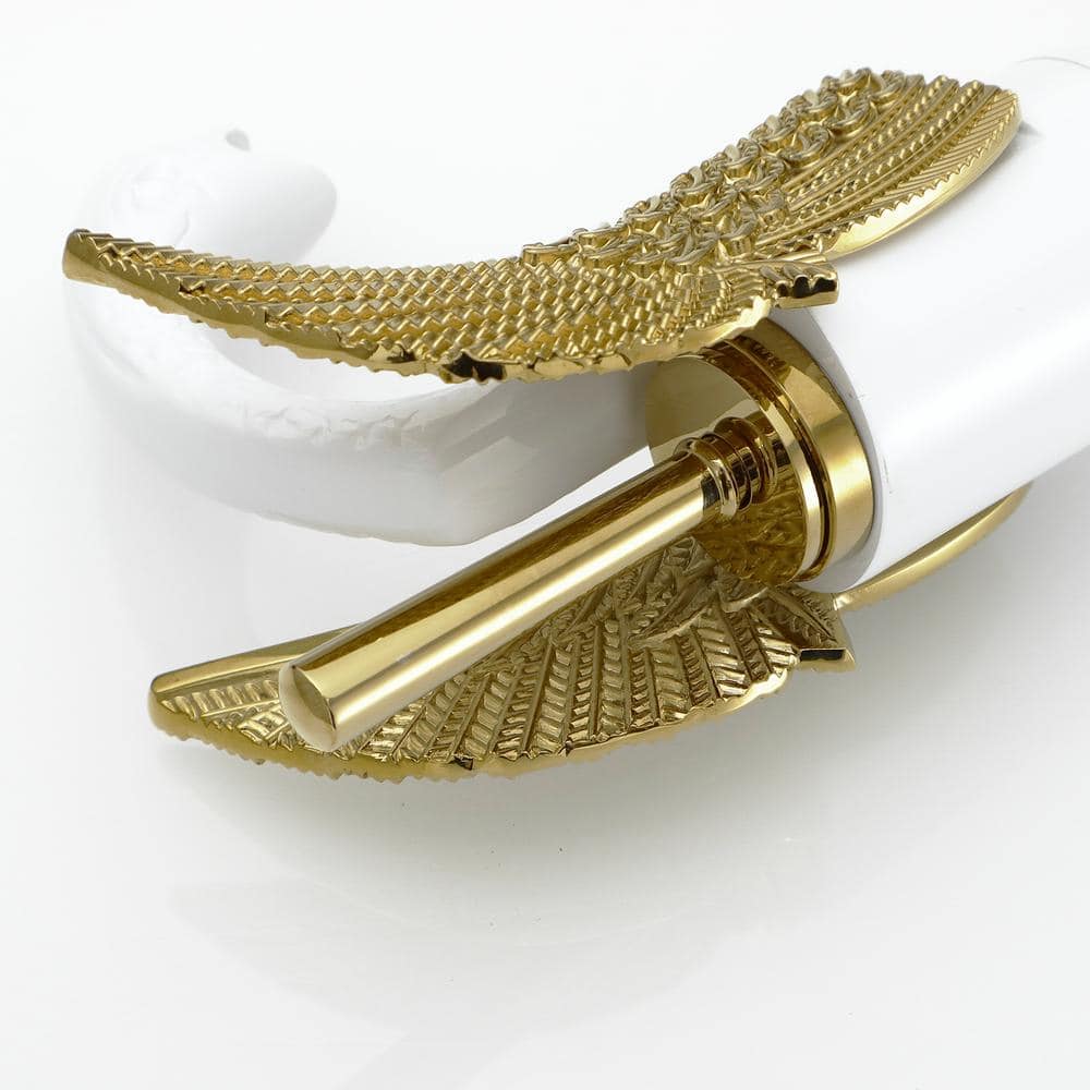 White and Gold Swan Single Handle Bathroom Vessel Faucet