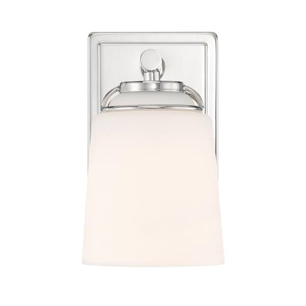 Designers Fountain - Stella 4.75 in. 1-Light Polished Nickel Modern Wall Sconce with Etched Opal Glass Shade