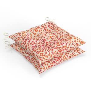 Abstract 19 in W x 5 in H Square Outdoor Tufted Wicker Chair Pad Cushion with Ties 2-Count in Sunny Spot Papaya