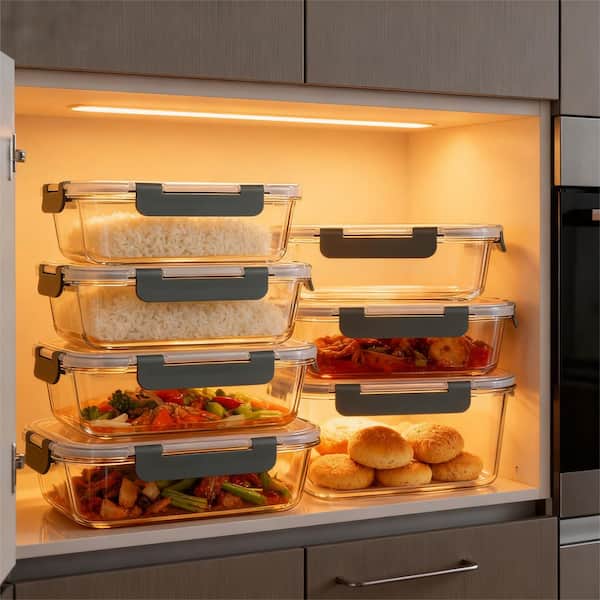 10 Piece Borosilicate Glass Meal Prep Containers Set, 30oz Food Grade Airtight Snap Locking Lids, Bento Boxes, in Gray