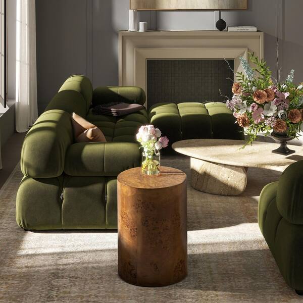 Jennifer Taylor Nebula 15 in. Burl Wood Round Accent Pillar End Table in Medium Brown Walnut