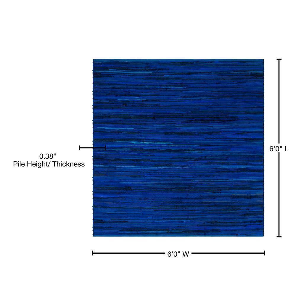 Handmade Blue Cotton Stripe 6' x 6' Square Rug