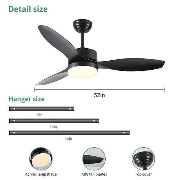 LINJO 52 in. Indoor Black Ceiling Fan with 3-Colors LED
