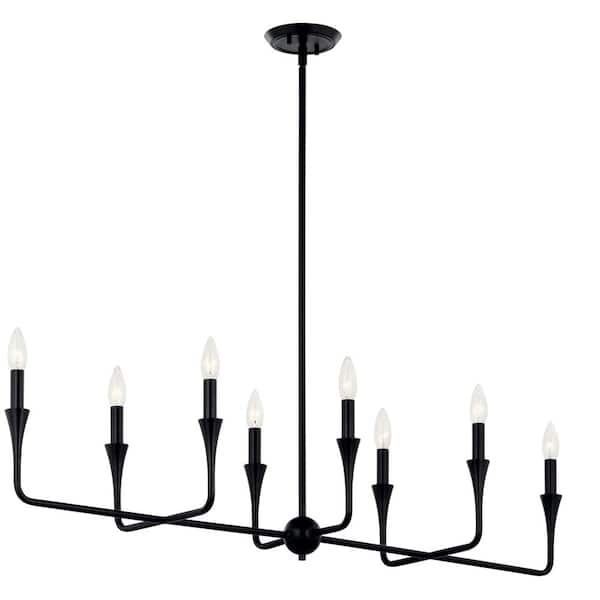 KICHLER Alvaro 45.5 in. 8-Light Black Modern Candle Linear Chandelier for Dining Room
