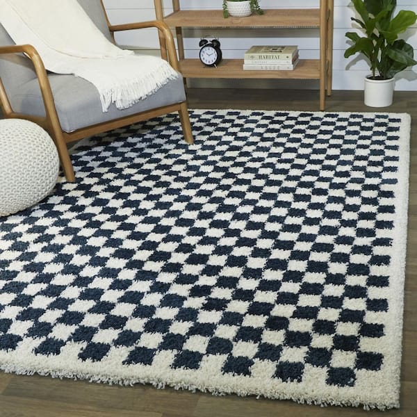 Covey Navy 2 ft. x 10 ft. Geometric Runner Rug