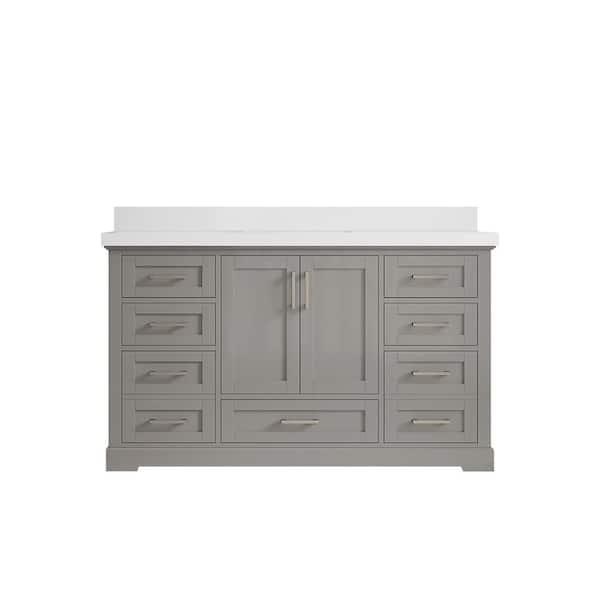 Willow Collections Boston 60 in. W x 22 in. D x 36 in. H Single Sink Bath Vanity in Elephant Gray with 2 in. White Quartz Top