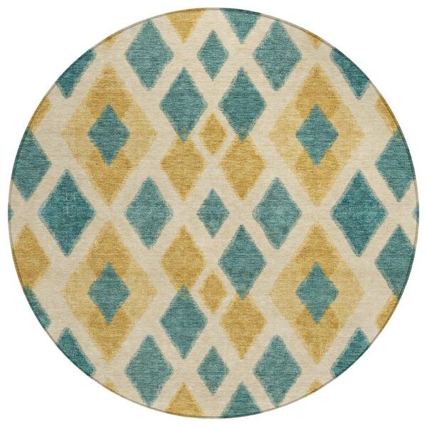 Chantille Machine Washable Indoor/Outdoor Abstract ACN3021 Teal 8 ft. x 8 ft. Round Rug