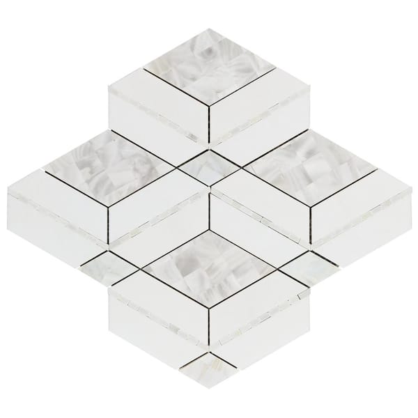 Benes White 2.5 in. x 0.39 in. Polished Marble and Pearl Wall Mosaic Tile Sample