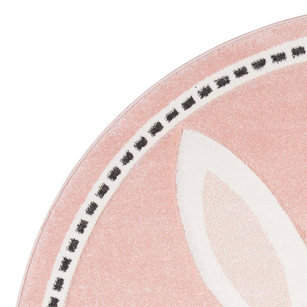 Enchanted Ivory Pink Round Synthetic Kids Play Rug - 5'3"