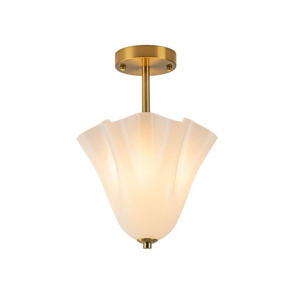 Mariselle 10.6 in. 2-Light Mid-Century Vintage Brass Semi-Flush Mount Ceiling Light with Petal Opal Glass Shade price history on PriceWatchPro