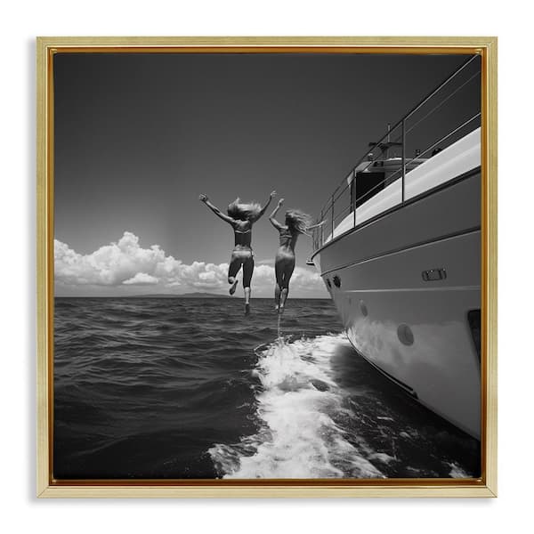 Stupell Industries Jumping Into Ocean by LSR Design Studio Gold Floater Frame People Graphic Art Print 25 in. x 25 in.
