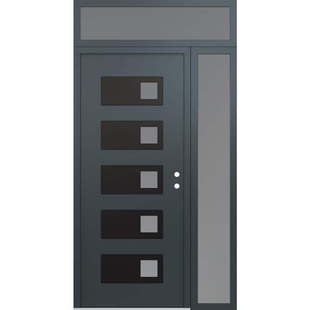 D2 50 in. x 96 in. Black P Left-Hand/Inswing Frosted Glass Anth/Anth Sidelite+Transom Steel Prehung Front Door price history on PriceWatchPro