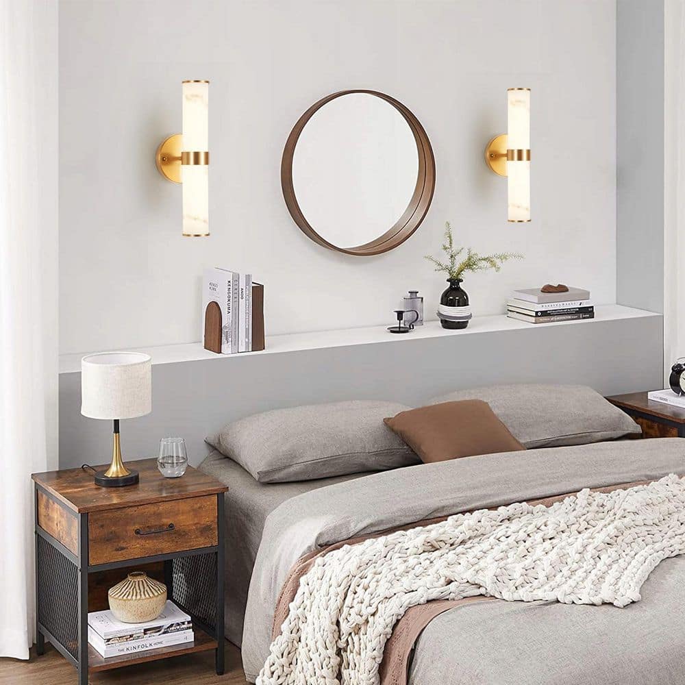 13.8 in. 2-Light Gold LED Wall Sconce, Natural Alabaster Modern Wall Light for Bedroom, Bathroom, Living Room price history on PriceWatchPro