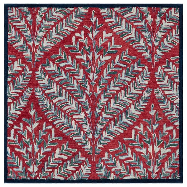 Capri 5 ft. x 5 ft. Red/Green Leaf Square Rug