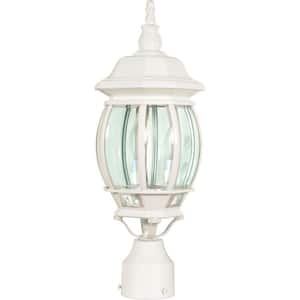 Central Park 3-Light White Outdoor Post Lantern with Clear Beveled Glass Shade