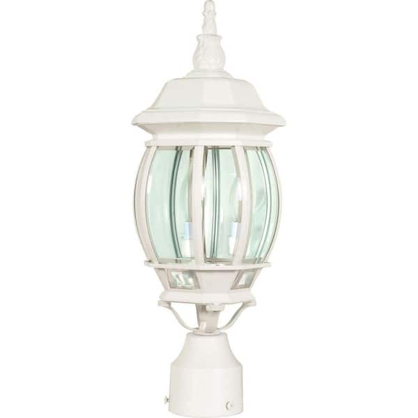 SATCO Central Park 3-Light White Outdoor Post Lantern with Clear Beveled Glass Shade