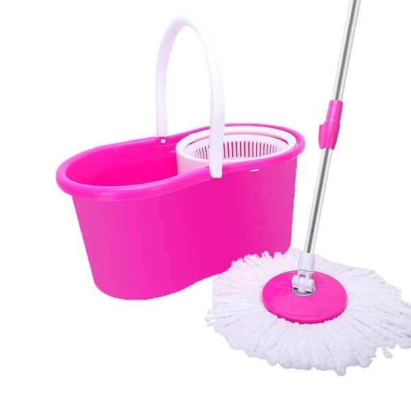 Karl home Microfiber Spin Mop String with Bucket Mop Kit Pink