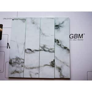 Tuscan Design Carrara White Subway 3 in. x 12 in. Marble Look Glass Backsplash Wall Tile (10 sq. ft./Case)