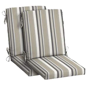 20 in. x 20 in. High Back Outdoor Dining Chair Cushion in Taupe Grey Linen Stripe (2-Pack)