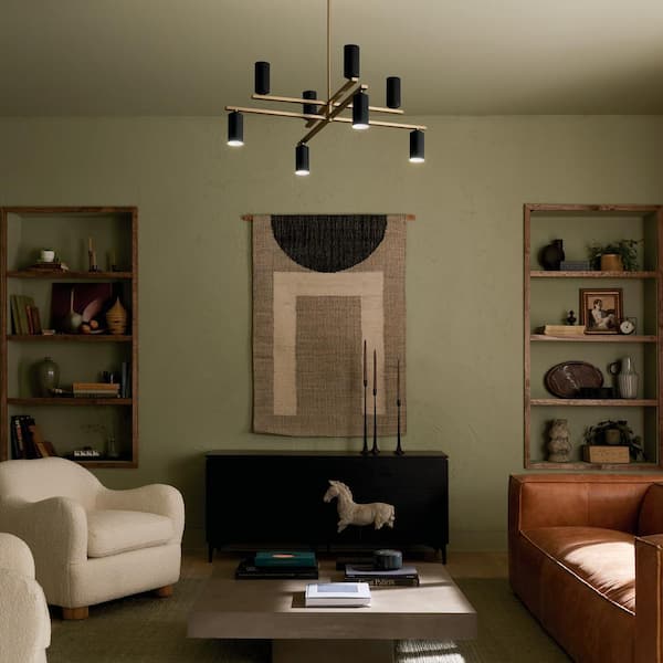Gala 36 in. 8-Light Champagne Bronze and Black LED Modern Shaded Tiered Chandelier for Dining Room