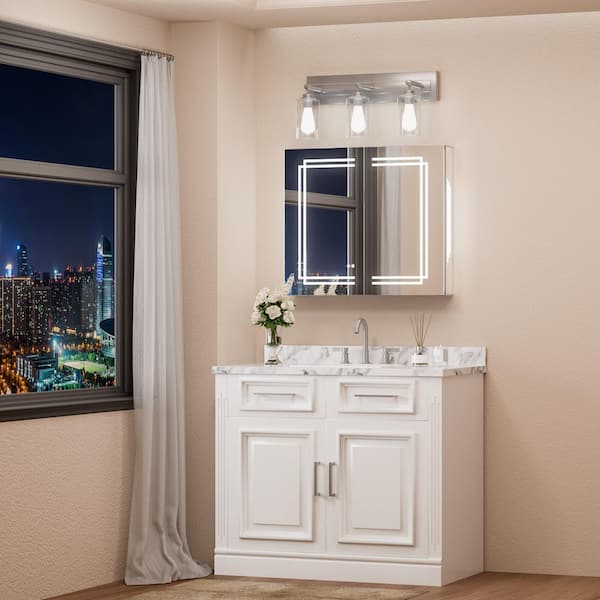 30 in. W x 26 in. H Rectangular Aluminum Surface Mount LED Medicine Cabinet with Mirror and Lighted, Defogger