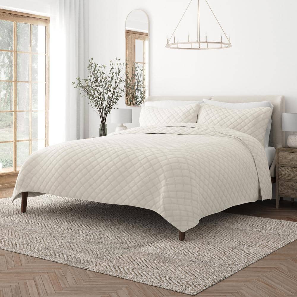 Natural Diamond Stitch Full Microfiber Quilt Set