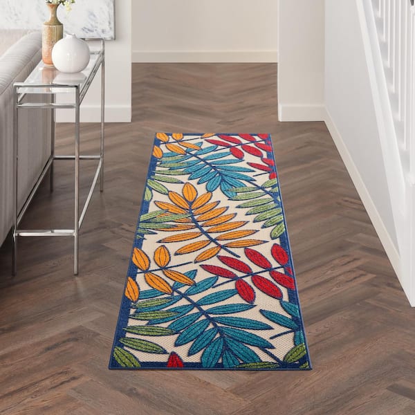 Aloha Multicolor 2 ft. x 6 ft. Kitchen Runner Floral Contemporary Indoor/Outdoor Patio Area Rug