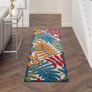 Aloha Multicolor 2 ft. x 8 ft. Runner Floral Contemporary Indoor/Outdoor Patio Area Rug
