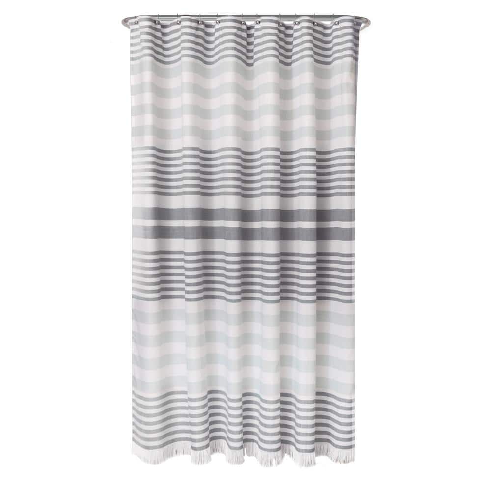 Zenna Home Grey Striped Polyester Shower Curtain with Fringe