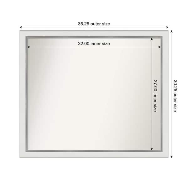 Amanti Art Medium Rectangle Satin White Silver Casual Mirror (30 in. H x 35 in. W)