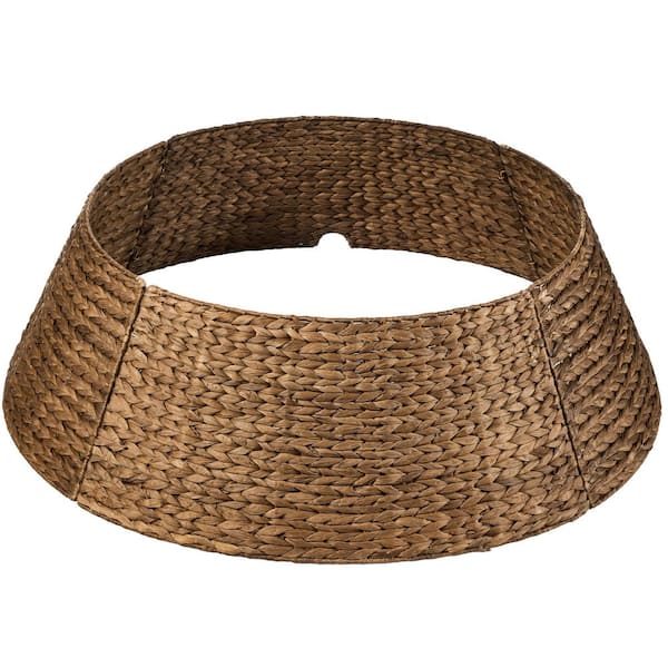 36 in. D Chestnut Woven Hyacinth Christmas Tree Collar with Cord Cut-Out