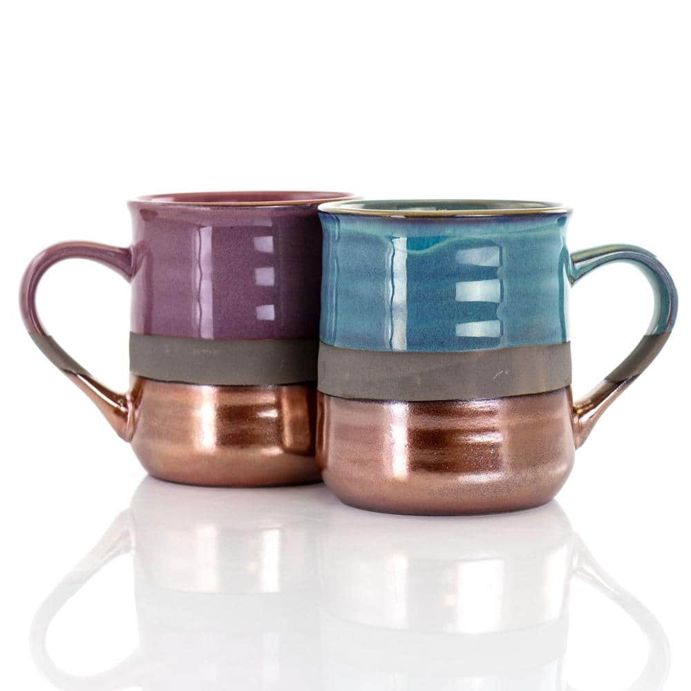 Copper and Multicolor Stoneware 18 Ounce Mug Set, 4-Piece