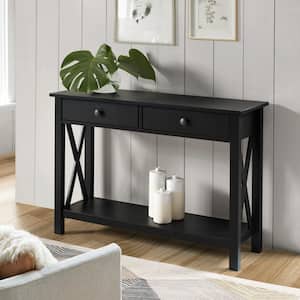 Ramsey 42 in. Black Standard Rectangle Wood Console Table with Drawers