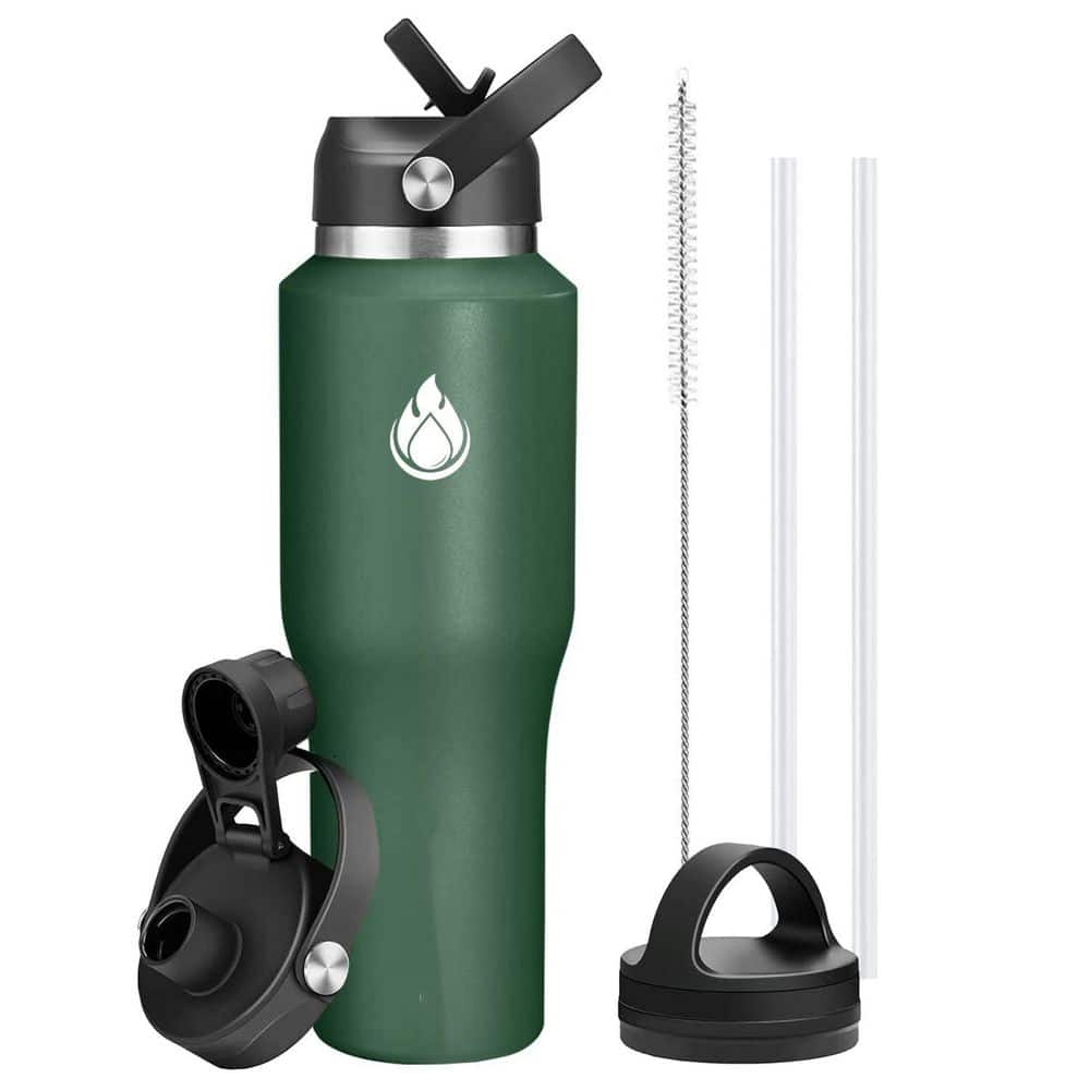 40 oz. Stainless Steel Water Bottle with Straw Lid, Spout Lid and Flex Cap, Fit in Any Car Cup Holder, Green price history on PriceWatchPro